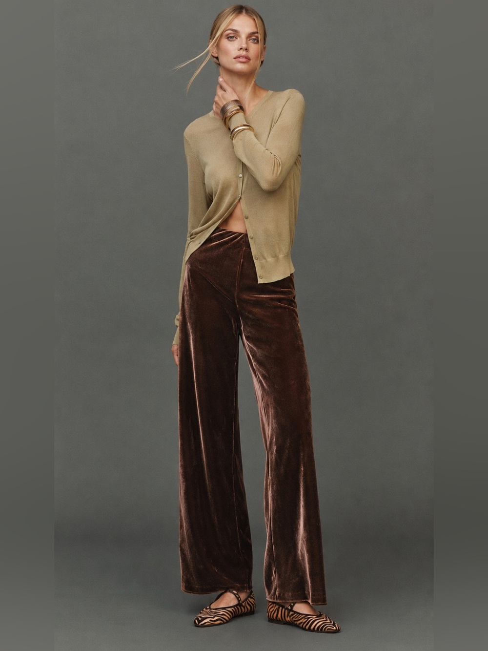 Anthropologie Tilda Velvet Wide Leg Pants XXS Cocoa Brown Holiday - Picture 13 of 16